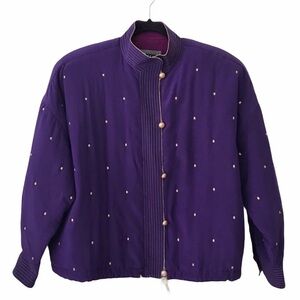 Vintage Linda Allard Ellen Tracy 100% Silk Purple Gold Bomber Jacket